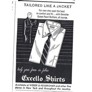Vintage Excello Ocean Pearl Button Dress Shirt 1960s Print Ad